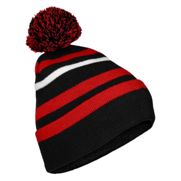 Picture of Beanie Bobble Hat Black-Red-White